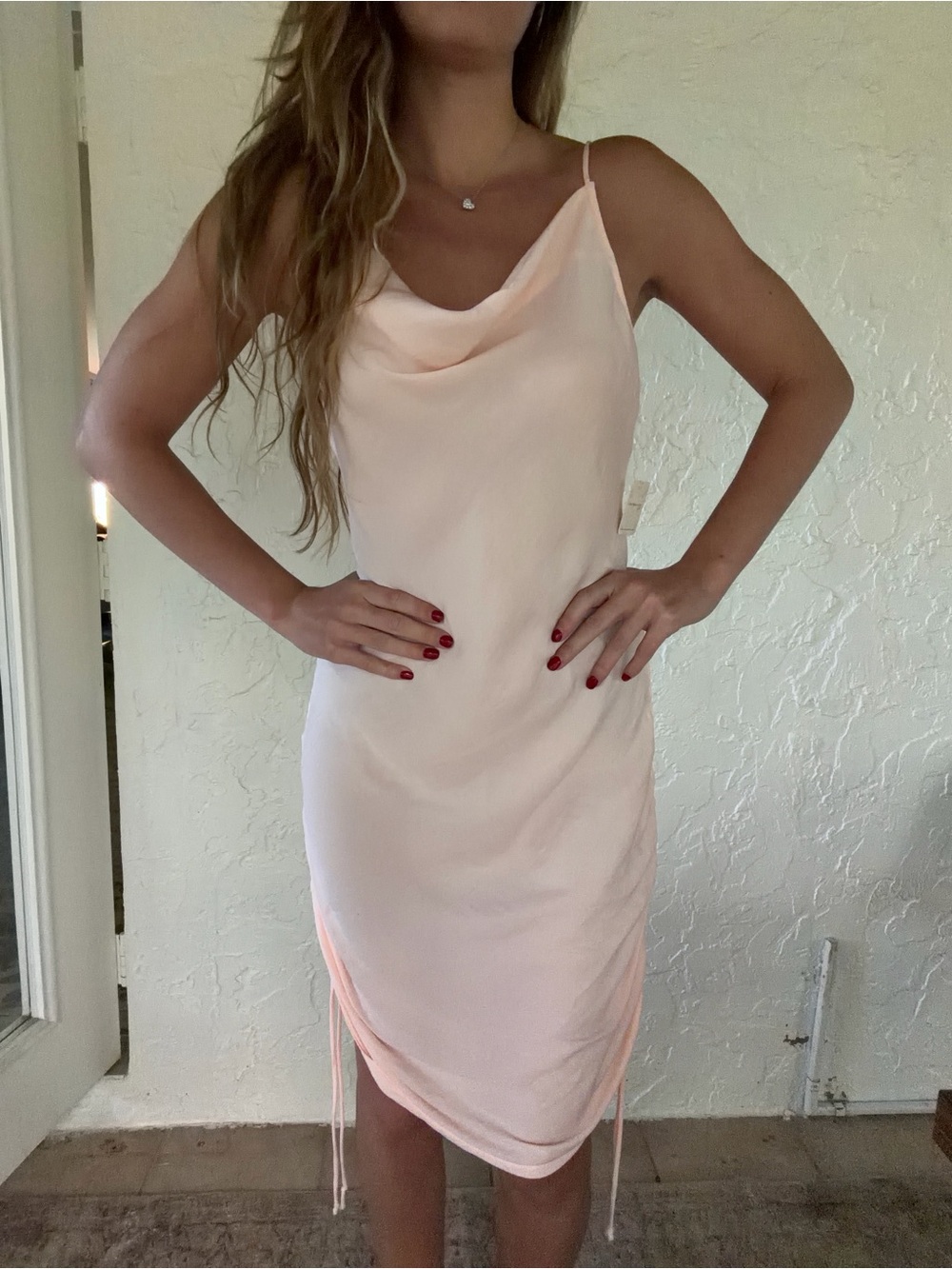 Free People Peach Slip Midi Dress with Cowl Neck